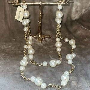 RION GOLD LINK CHAIN PEARL NECKLACE